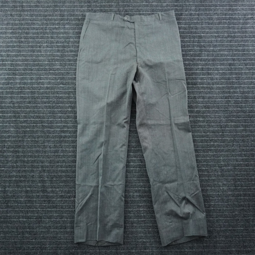 Vintage Dress Trousers Mens 35x31 Grey 70s Talon Zip Straight Leg Slacks